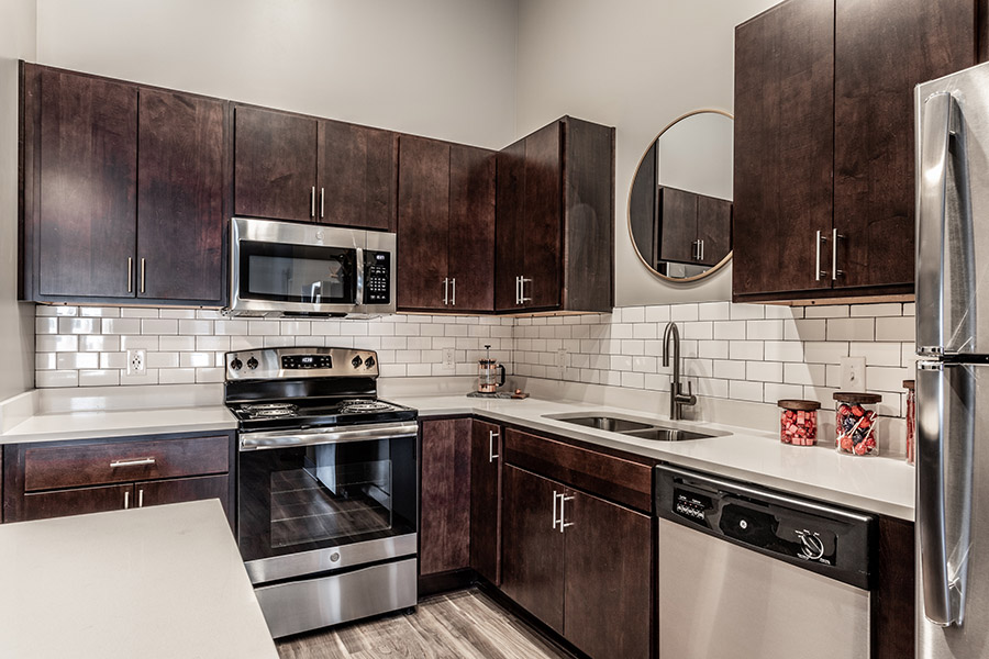 Modern kitchen area at Spark Apartments.