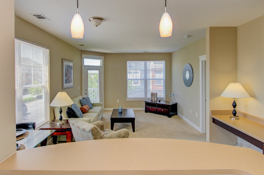 Living Room at Legacy Apartments Smart lights in a Carmel apartment